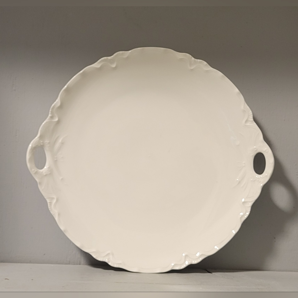 Early 1900s White Haviland Porcelain Serving Plate/Cake Plate With Handles